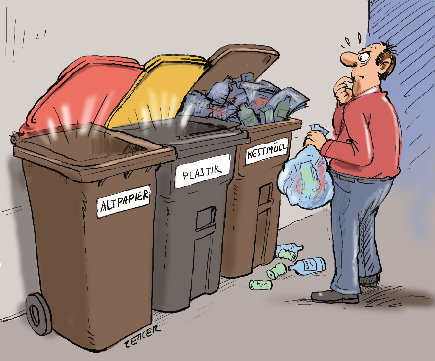 Mülltrennung einhalten: Nicht nur übervolle Restmülltonnen sind ein Problem, auch kostet ungetrennter Müll bares Geld: Die Entleerung von Plastik- und Papiertonnen wird nicht über die Betriebskosten verrechnet, die des Restmülls schon.